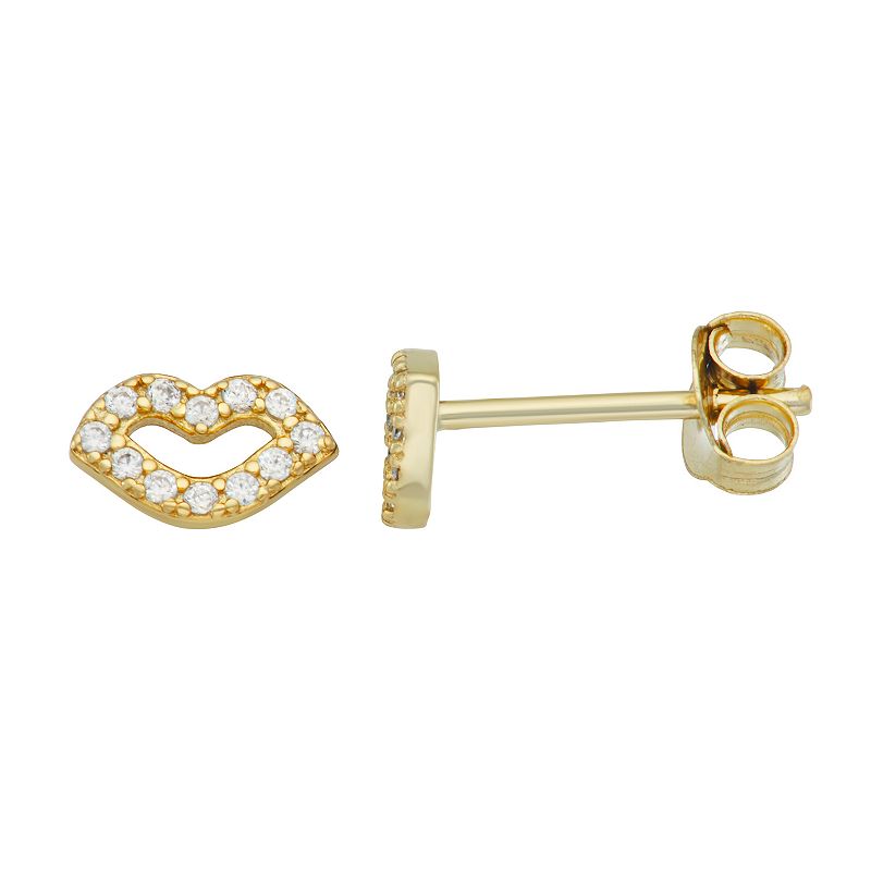 Contessa Di Capri 18k Gold Over Silver Cubic Zirconia Lips Earrings, Women