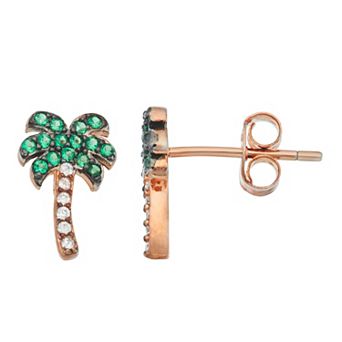 Contessa Di Capri 18k Rose Gold Over Silver Cubic Zirconia & Lab-Created Spinel Palm Tree Earrings