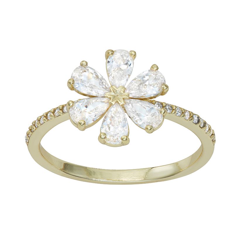 Contessa Di Capri 18k Gold Over Silver Cubic Zirconia Flower Ring, Womens,