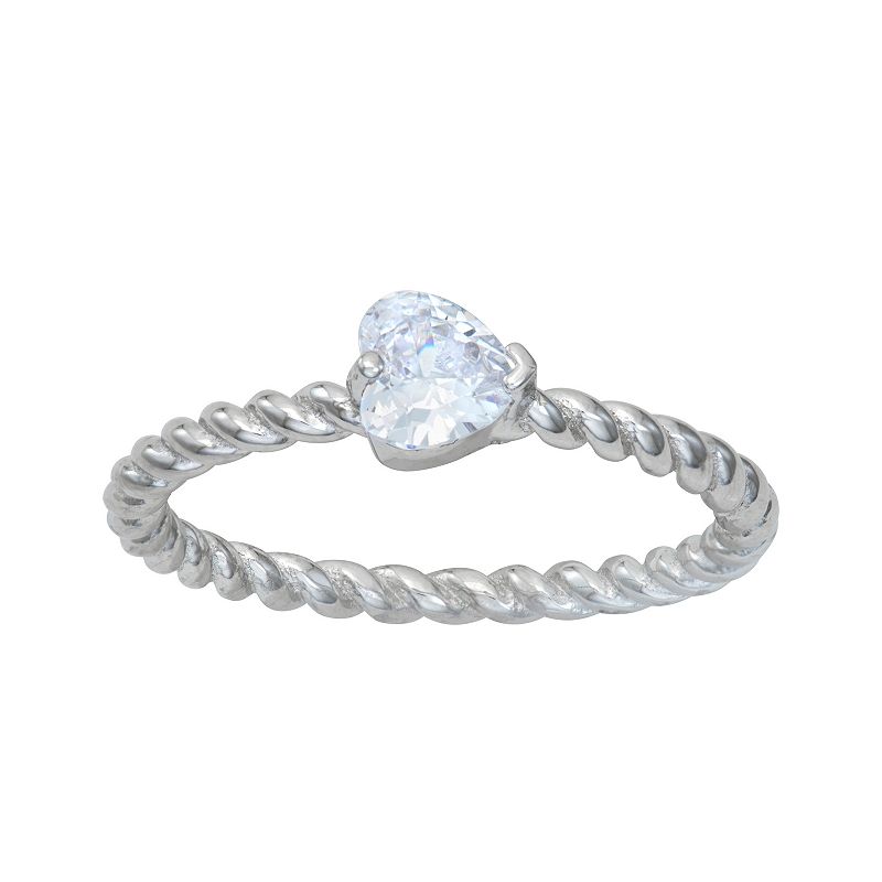 Contessa Di Capri Sterling Silver Cubic Zirconia Heart Ring, Womens, Size: