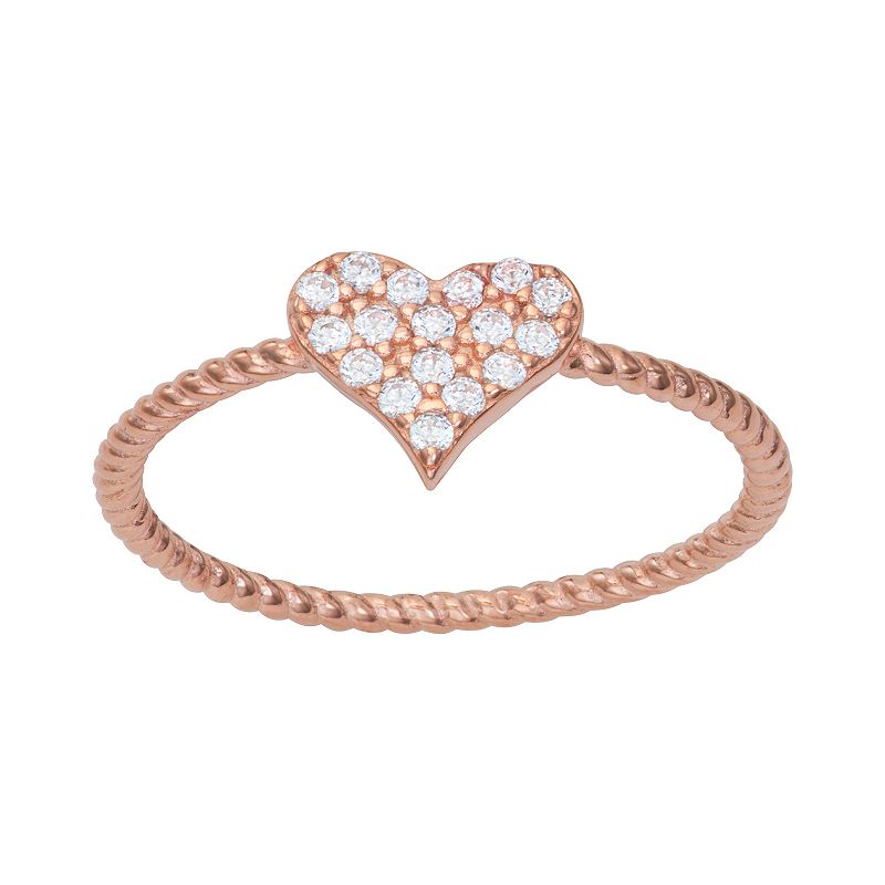 Contessa Di Capri 18k Rose Gold Over Silver Cubic Zirconia Heart Ring, Wome
