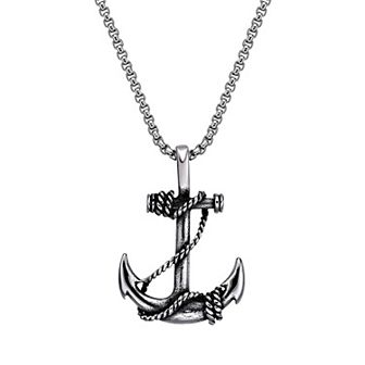 Men's LYNX Antiqued Stainless Steel Anchor Pendant Necklace
