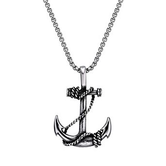 Men's LYNX Antiqued Stainless Steel Anchor Pendant Necklace