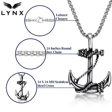 Men's LYNX Antiqued Stainless Steel Anchor Pendant Necklace