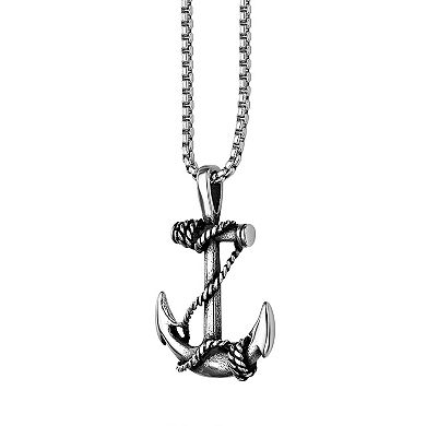 Men's LYNX Antiqued Stainless Steel Anchor Pendant Necklace