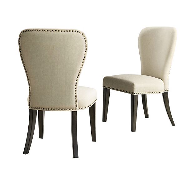 Set of 2 Savoy Upholstered Dining Armless Chairs Cream - Alaterre Furniture: Faux Leather, Nailhead Detail, Rubberwood Frame