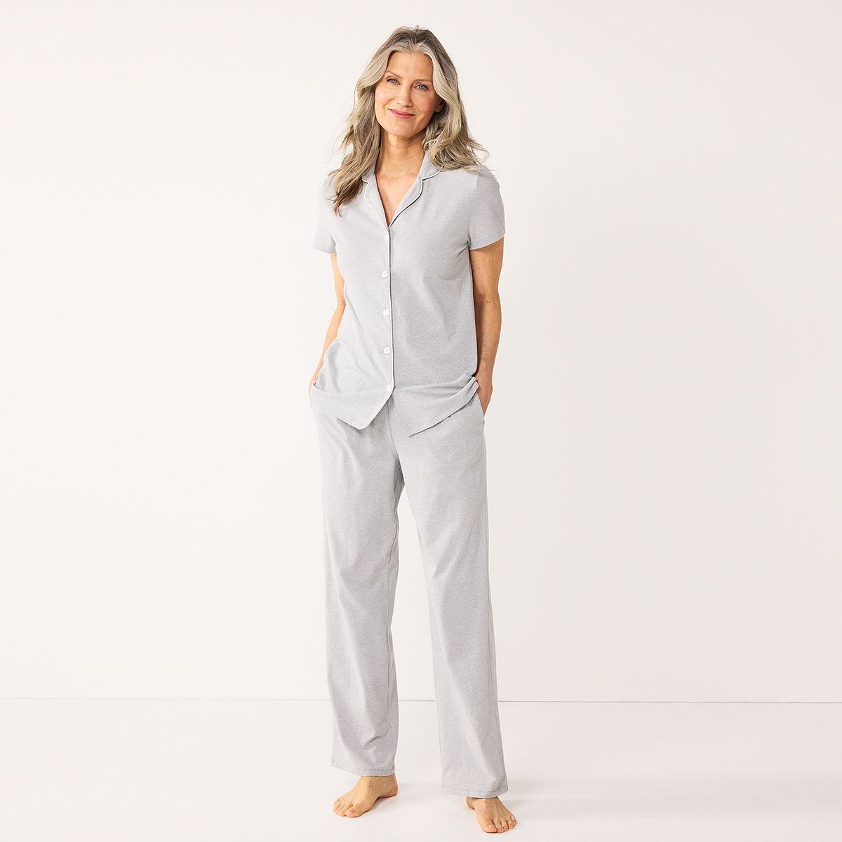 Women's Croft & Barrow® Short Sleeve Pajama Shirt & Pajama Pants Sleep Set