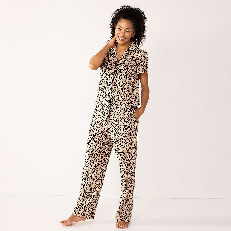 Petite Croft & Barrow Short Sleeve Pajama Shirt & Pajama Pants Sleep Set, W