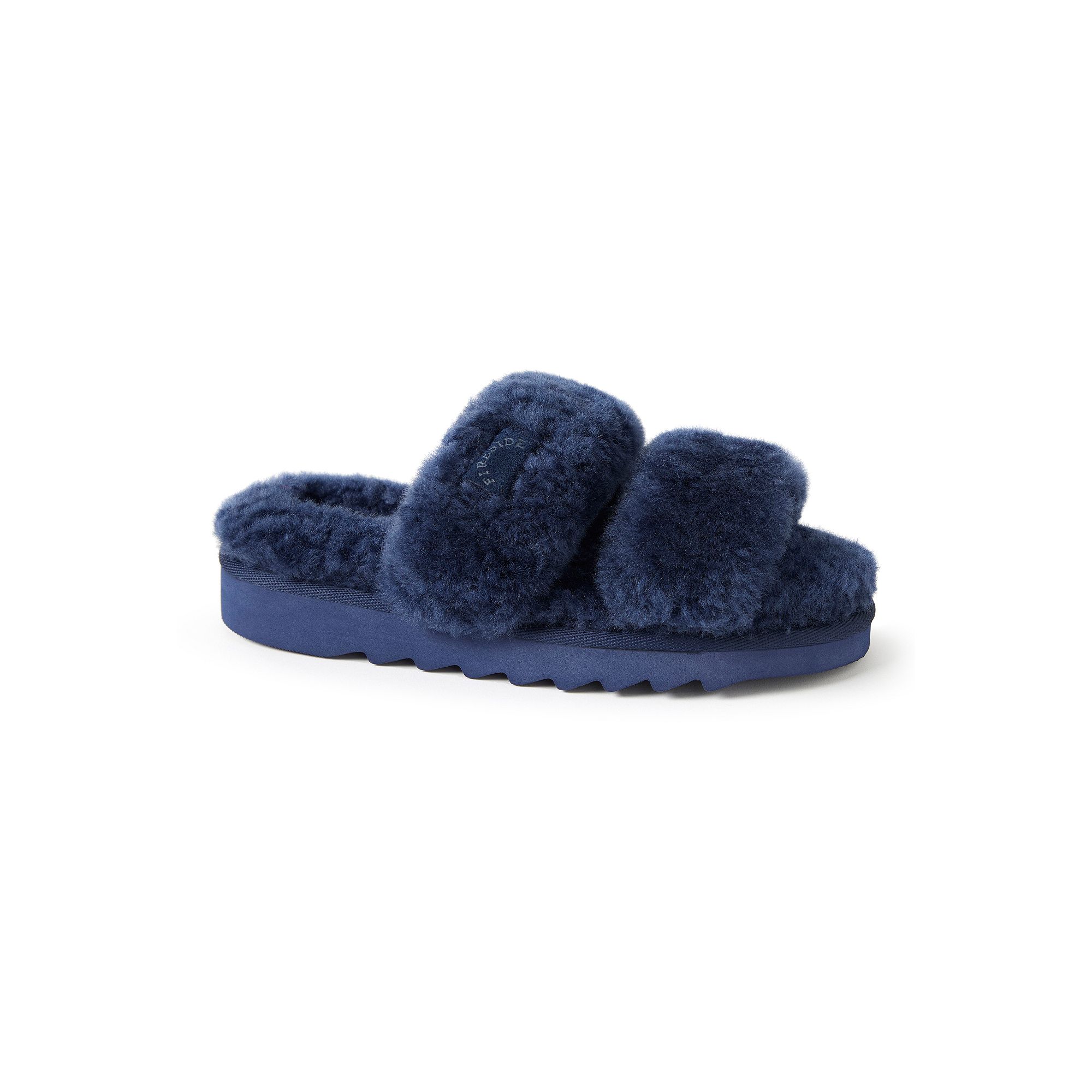 Fireside by Dearfoams Benalla Shearling Double Band Womens Slide Slippers,