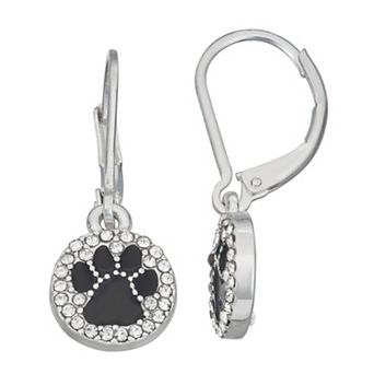 Napier Silver Tone Simulated Crystal Paw Drop Earrings