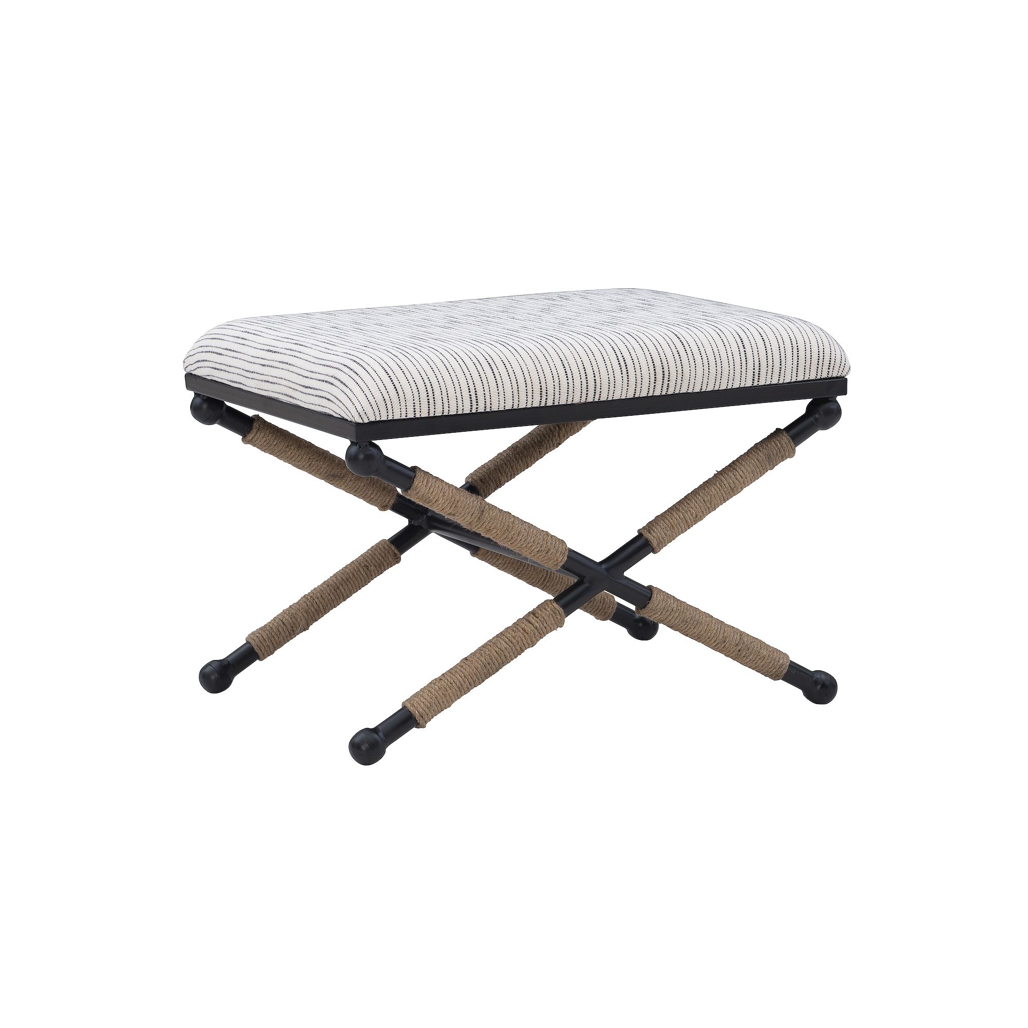 Linon Ashburn Campaign Accent Stool, Black White Striped