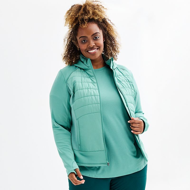 UPC 400651986768 Plus Size Tek Gear Hooded MixedMedia Jacket, Women's, Size 1XL, Turquoise