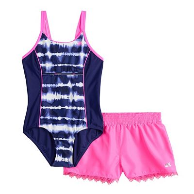 Girls 4 16 ZeroXposur Double Strap One Piece Swimsuit Cover Up Shorts Set