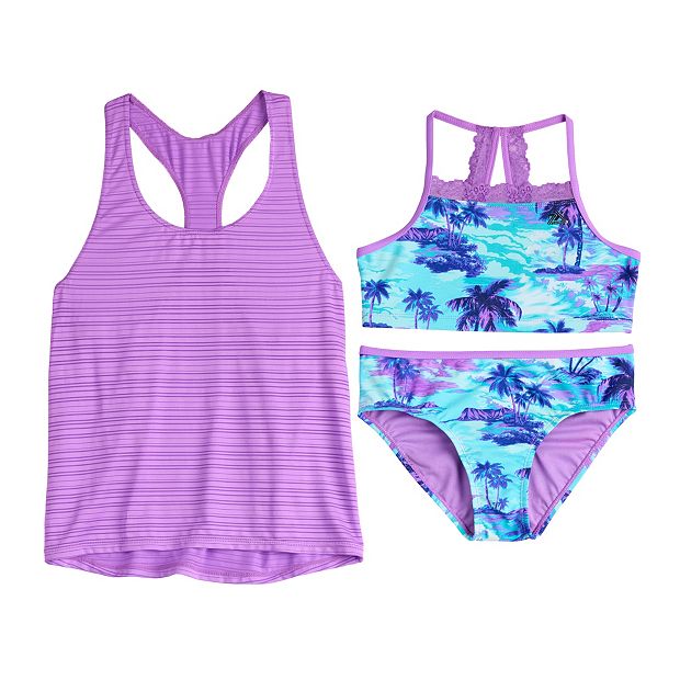 Girls 4-16 ZeroXposur Palm Bikini Top & Bottoms Swimsuit Set