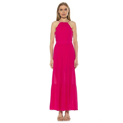 Женские платья ALEXIA Women's ALEXIA ADMOR Kira Ruffle Halter Maxi Dress