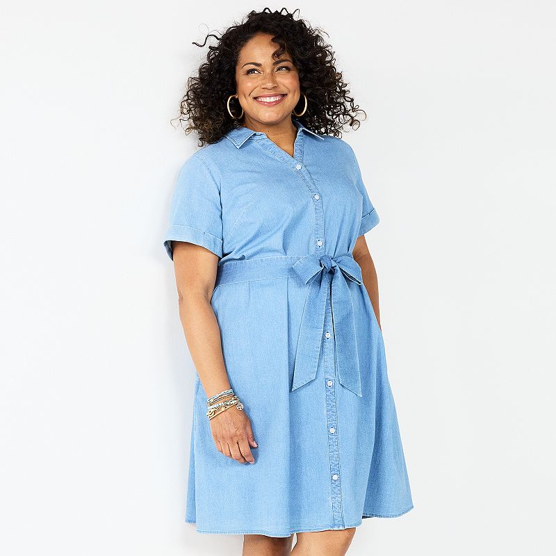 Plus Size Croft & Barrow Chambray Shirt Dress, Womens, Size: 3XL, Med Blue