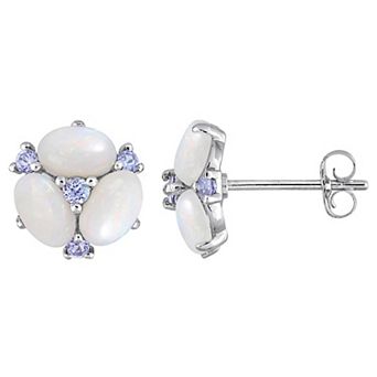 Stella Grace 14k White Gold Opal & Tanzanite Oval Stud Earrings