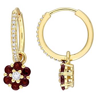 Stella Grace 10k Gold Garnet, White Topaz & 1/8 Carat T.W. Diamond Floral Hoop Earrings