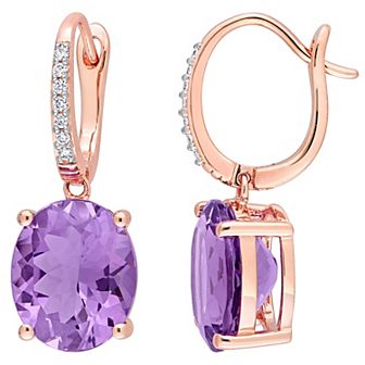 Stella Grace 14k Rose Gold Amethyst & 1/10 Carat T.W. Diamond Oval Leverback Earrings