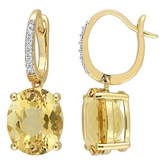 Stella Grace 14k Gold Citrine & 1/10 Carat T.W. Diamond Oval Leverback Earrings