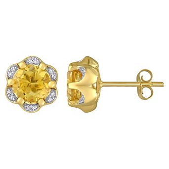 Stella Grace 14k Gold Citrine & Diamond Accent Flower Stud Earrings