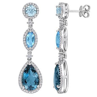 Stella Grace 14k White Gold Sky, Swiss, London Blue Topaz, White Sapphire & 5/8 Carat T.W. Diamond Teardrop Earrings