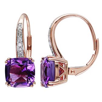 Stella Grace 10k Rose Gold Amethyst & Diamond Accent Leverback Earrings