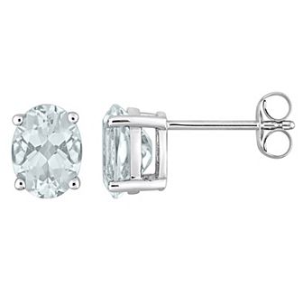 Stella Grace 14k White Gold Aquamarine Oval Solitaire Stud Earrings
