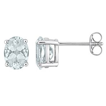 Stella Grace 14k White Gold Aquamarine Oval Solitaire Stud Earrings
