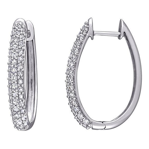 Stella Grace 10k White Gold White Sapphire Oval Hoop Earrings