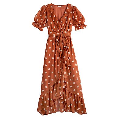 Women's LC Lauren Conrad Polka-Dot Ruffle Faux-Wrap Dress
