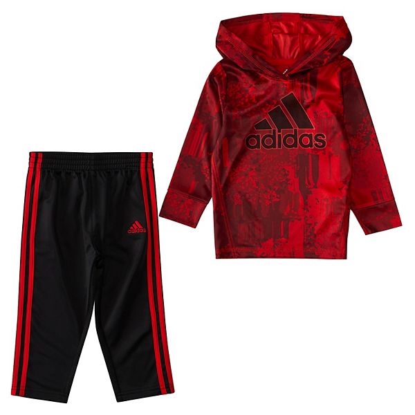 Baby Boy adidas Allover Red Allover Print Hooded Logo Graphic Tee & 3
