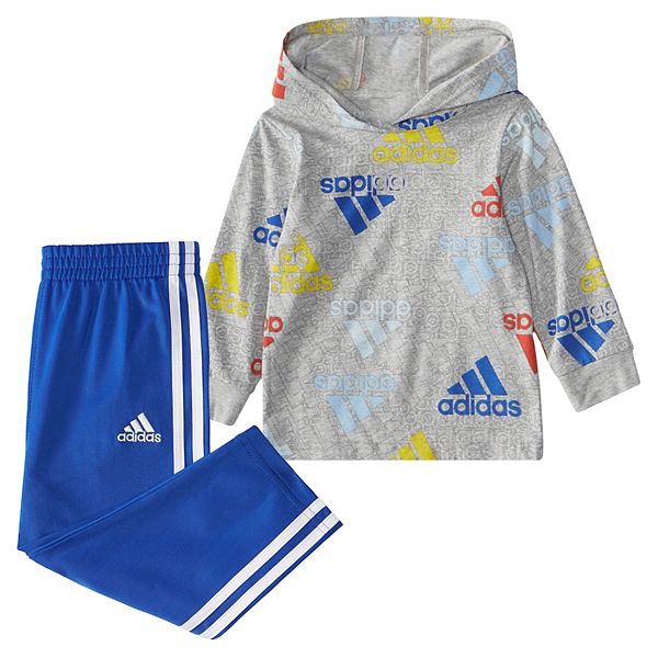 Baby Boy adidas Allover Badge of Sport Print Cotton Hooded Tee & 3