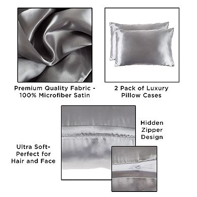 Hastings Home Satin Microfiber Hair & Skin Pillowcase Set
