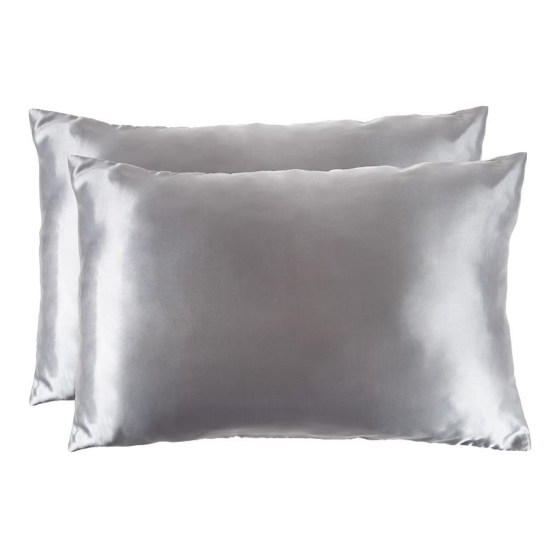 Hastings Home Satin Microfiber Hair & Skin 2-pack Pillowcase Set, Grey, KG 