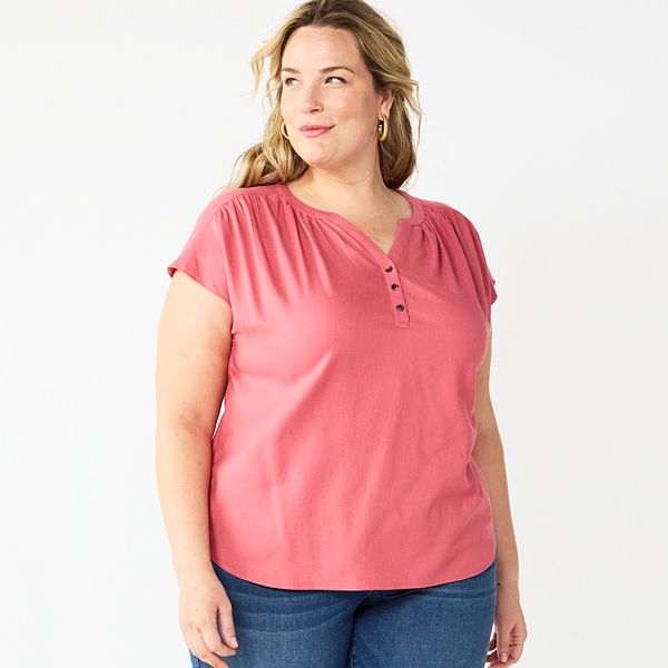 Plus Size Croft & Barrow® Short Sleeve Utility Henley Top