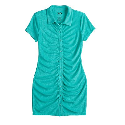 Juniors' SO Ruched Button-Down Bodycon Dress