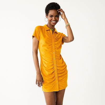 gold strappy sequin square neck bodycon dress LACEY Pleated One Shoulder Midi Dress In Yellow