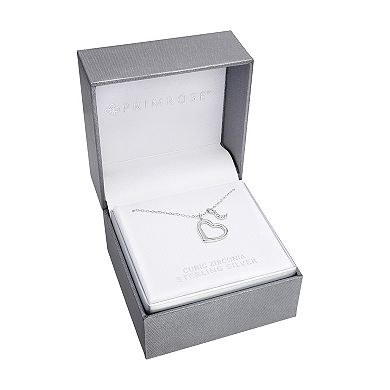 PRIMROSE Sterling Silver Cubic Zirconia Moon & Polished Open Heart Pendant Necklace