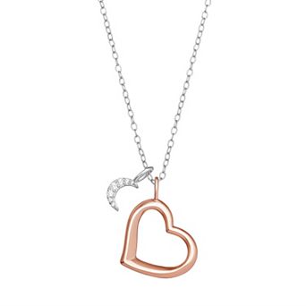 PRIMROSE Sterling Silver Cubic Zirconia Moon & Polished Open Heart Pendant Necklace