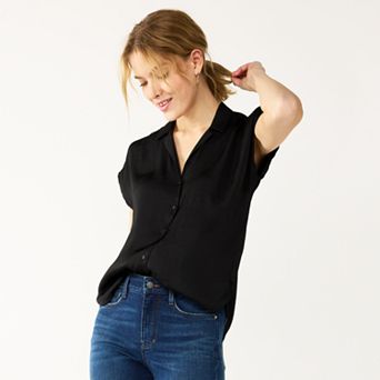 Women's Petite Nine West Short Sleeve Easy Lapel Shirt