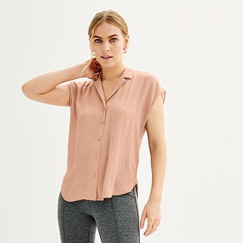 Women's Petite Nine West Short Sleeve Easy Lapel Shirt