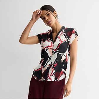 Women's Petite Nine West Short Sleeve Easy Lapel Shirt