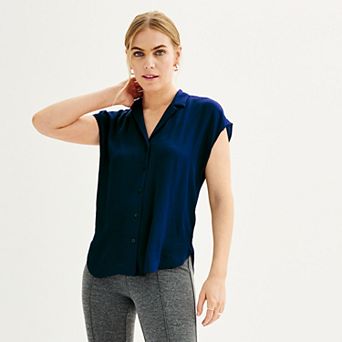 Women's Petite Nine West Short Sleeve Easy Lapel Shirt
