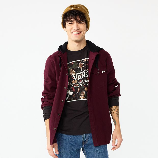 NWT Vans Mens Red Maroon Button Front Woven purchases Hooded Long Sleeve Shirt Jacket XL