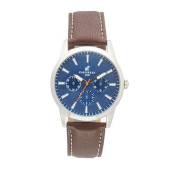 Caribbean Joe Mens Classic 42mm Blue Dial Watch Stainless Steel