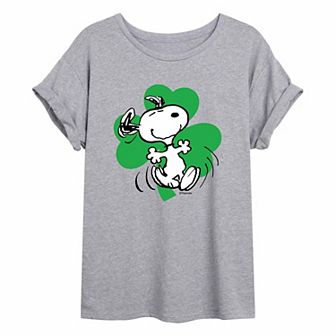 Juniors' Peanuts Shamrock Oversized Tee