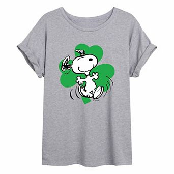 Juniors' Peanuts Shamrock Oversized Tee
