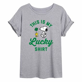 Juniors' Peanuts Lucky Shirt Oversized Tee