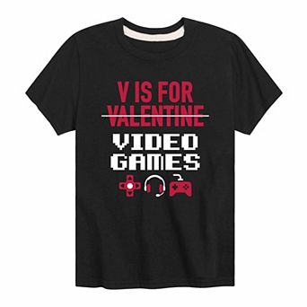 Boys 8-20 V Is For Video Games Valentine Graphic Tee
